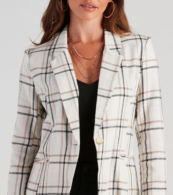 Plaid Haven Casual Woven Blazer - Image 4