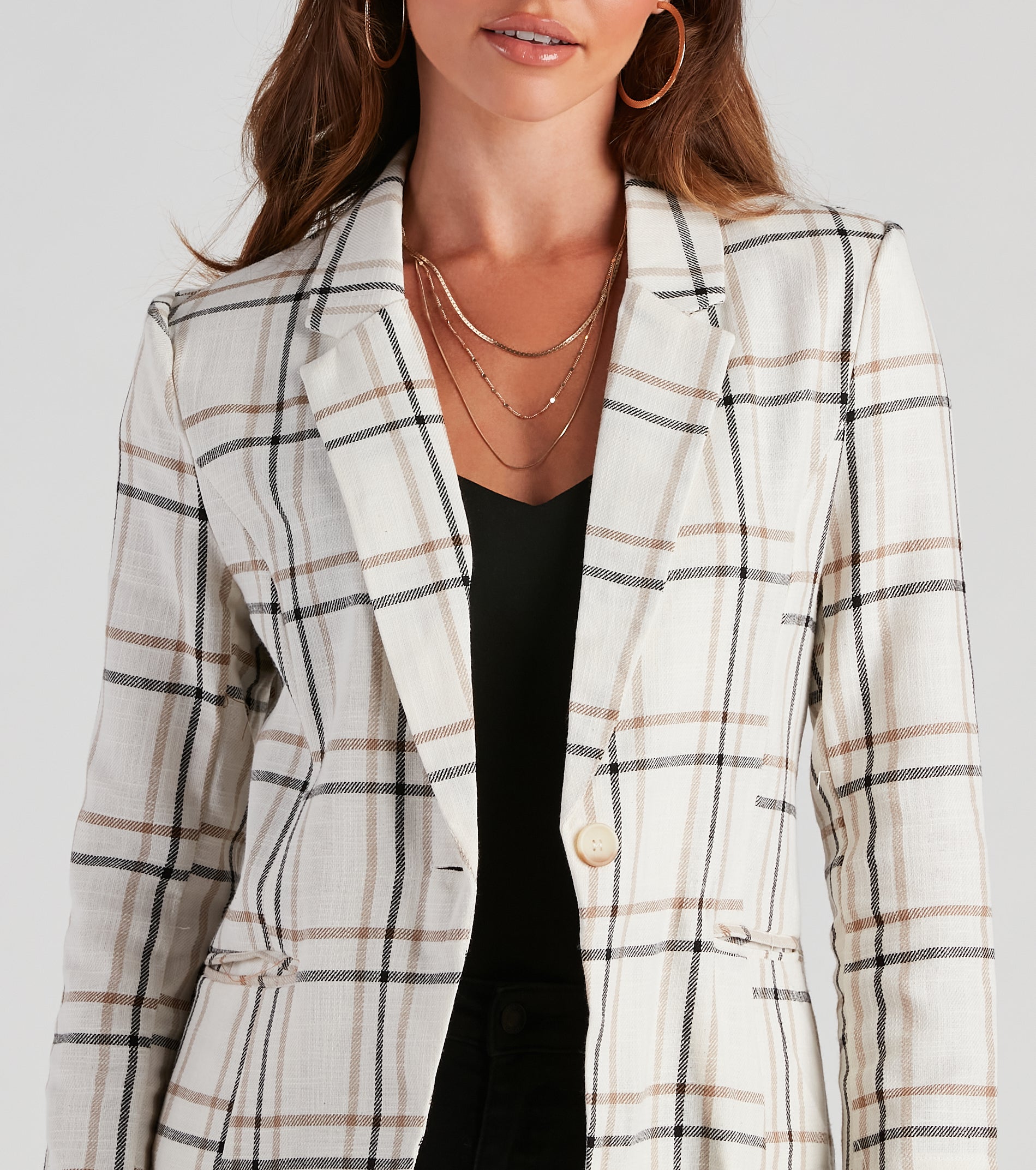 Plaid Haven Casual Woven Blazer - Image 4