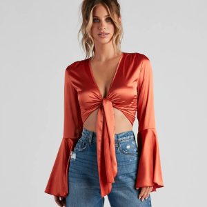 Speechless Satin Tie-Front Top