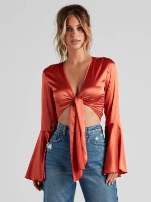 Speechless Satin Tie-Front Top