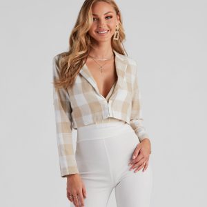 Girl On The Run Plaid Crop Blazer