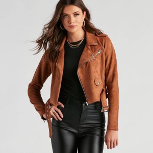 Stylishly Cinched Belted Moto Jacket