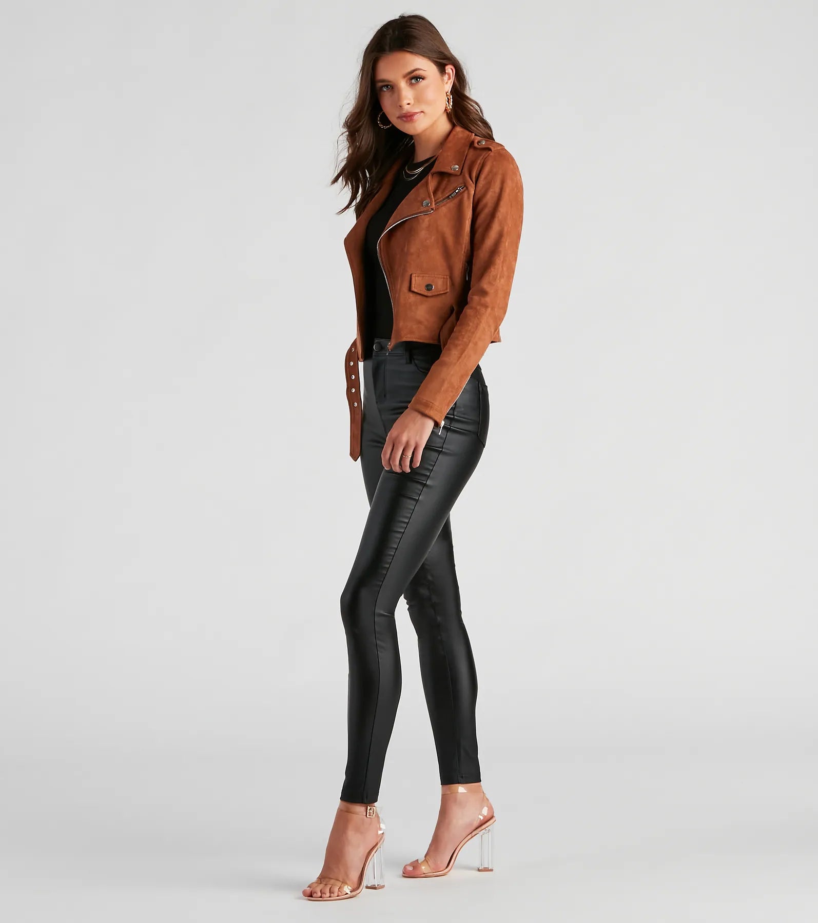 Stylishly Cinched Belted Moto Jacket - Image 3