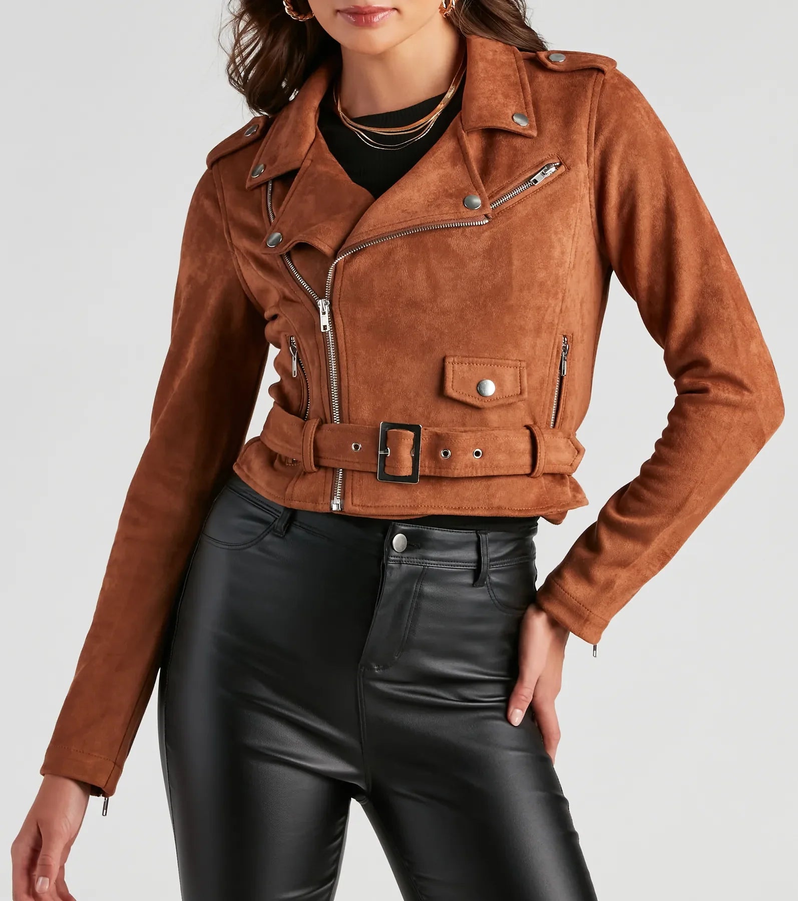 Stylishly Cinched Belted Moto Jacket - Image 4
