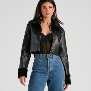 Downtown Style Faux Fur Moto Jacket