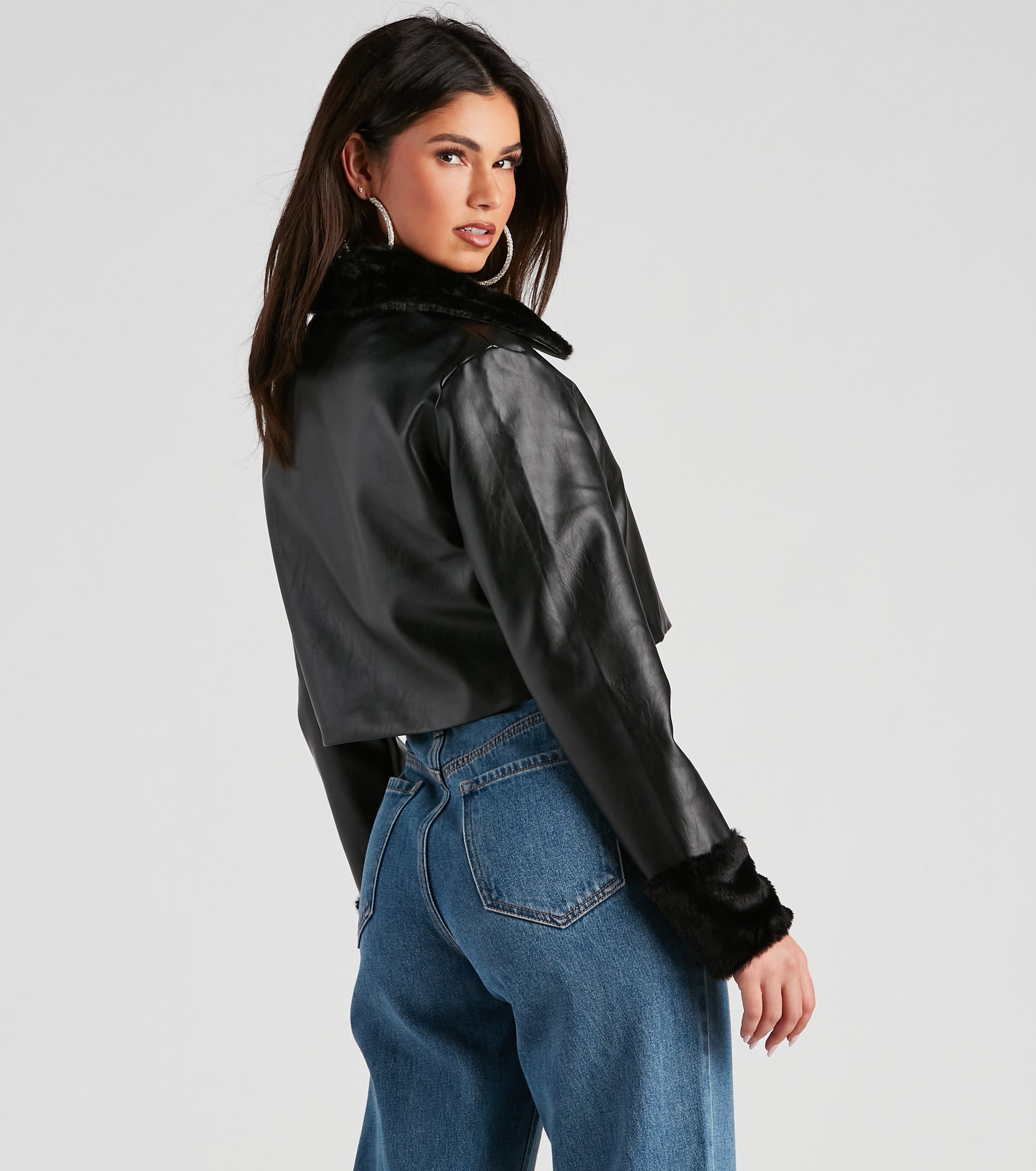 Downtown Style Faux Fur Moto Jacket - Image 2