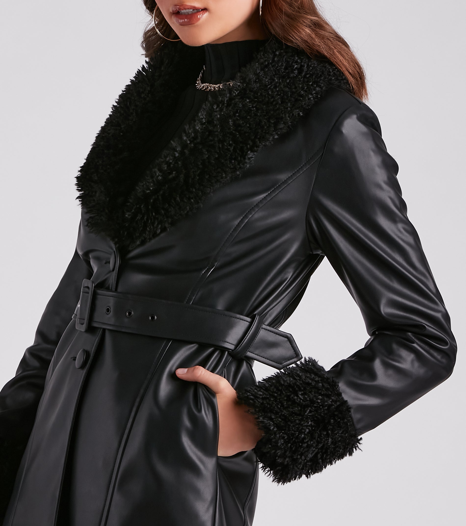 Layered In Luxe Faux Leather Trench Coat - Image 3