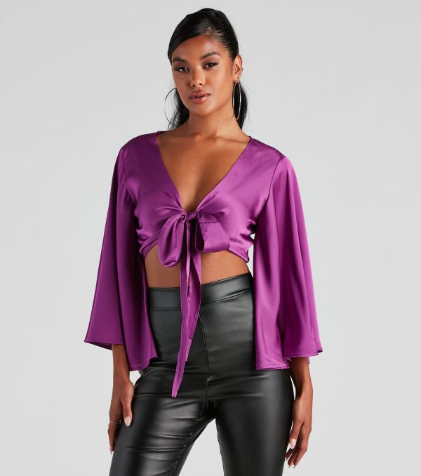 Sweet Secret Satin Kimono Sleeve Top - Image 5