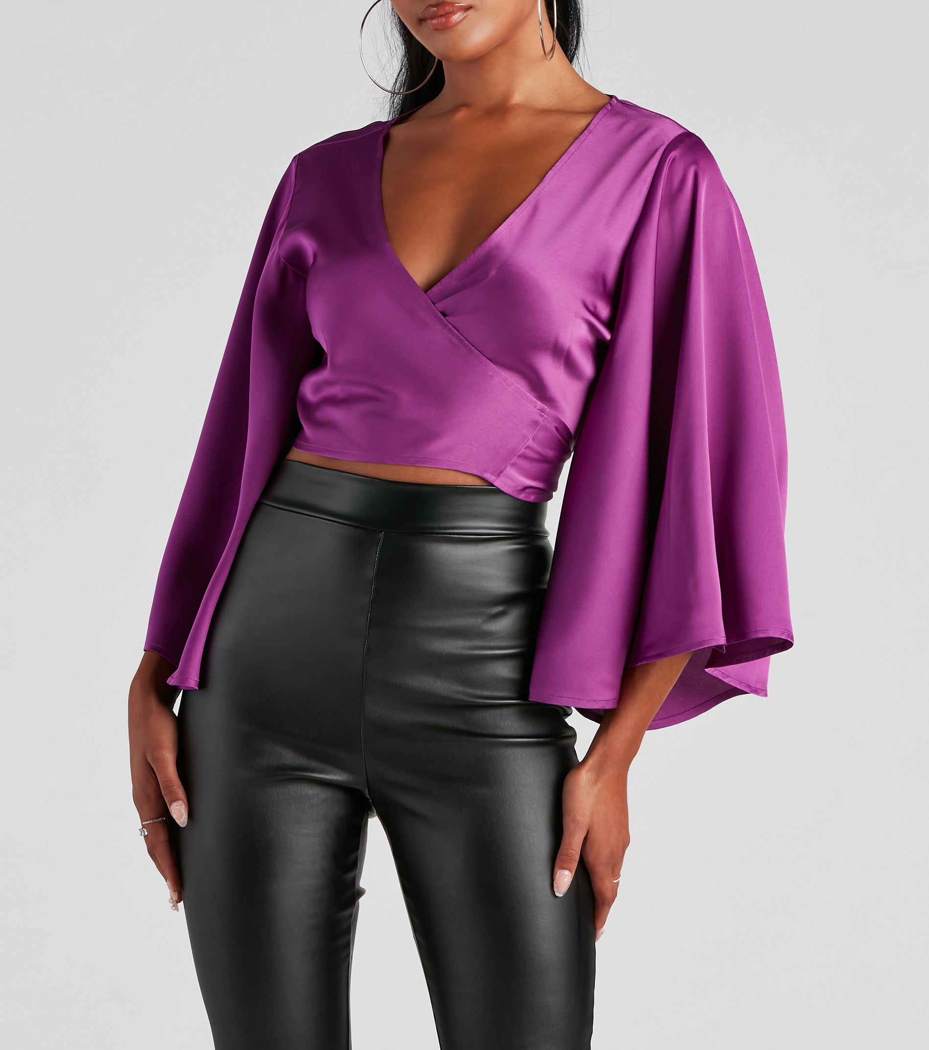 Sweet Secret Satin Kimono Sleeve Top - Image 9