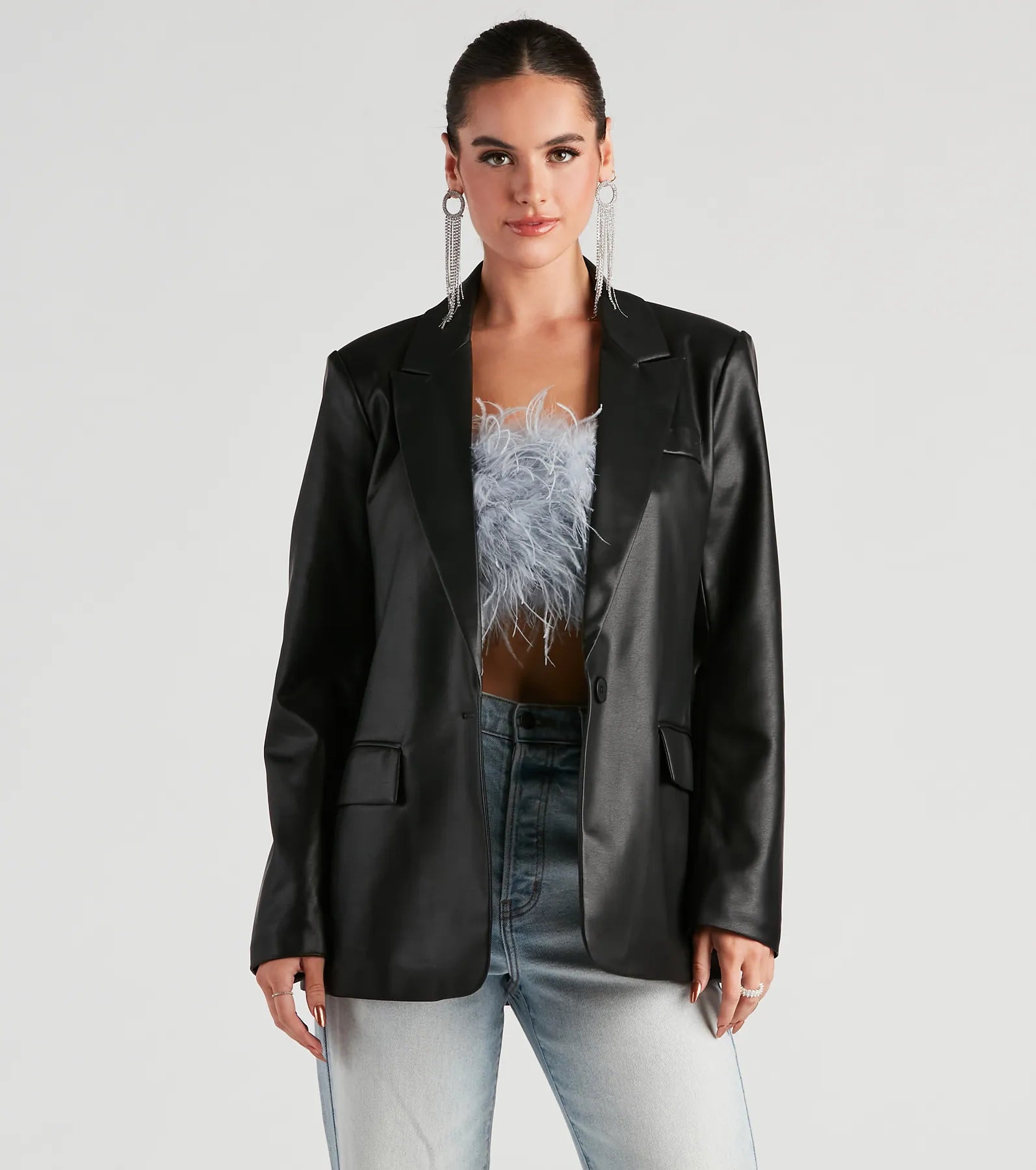 Keep It Trendy Oversized Faux Leather Blazer - Image 5