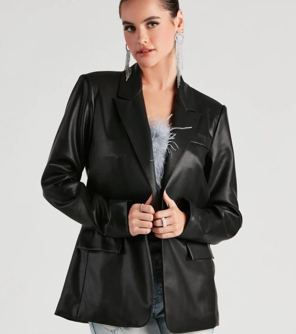 Keep It Trendy Oversized Faux Leather Blazer - Image 8
