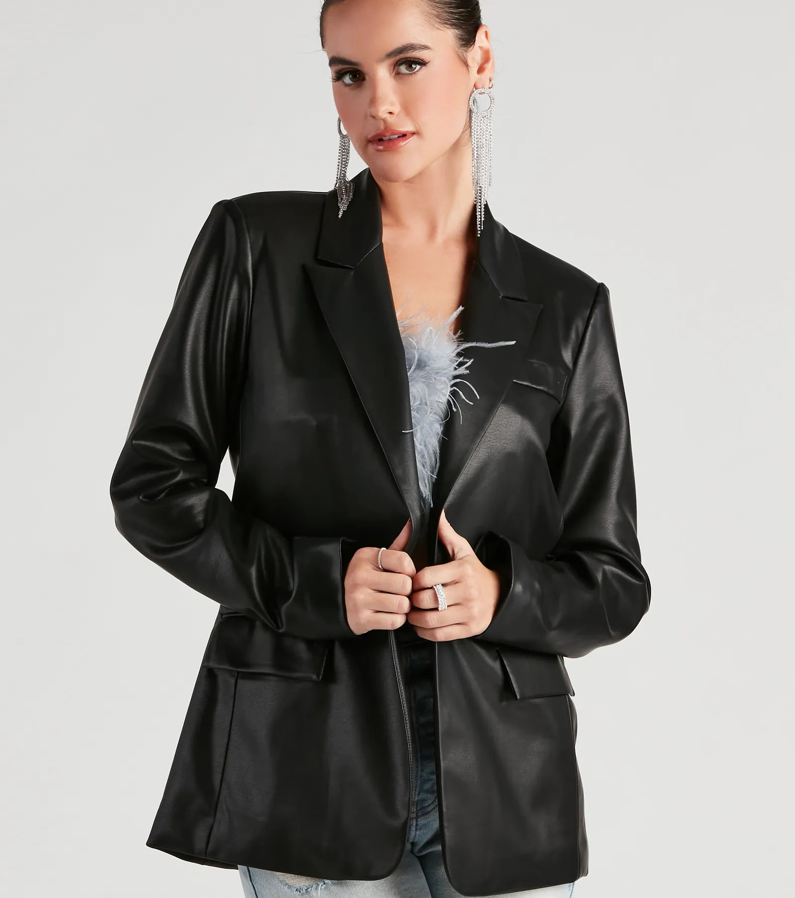 Keep It Trendy Oversized Faux Leather Blazer - Image 8