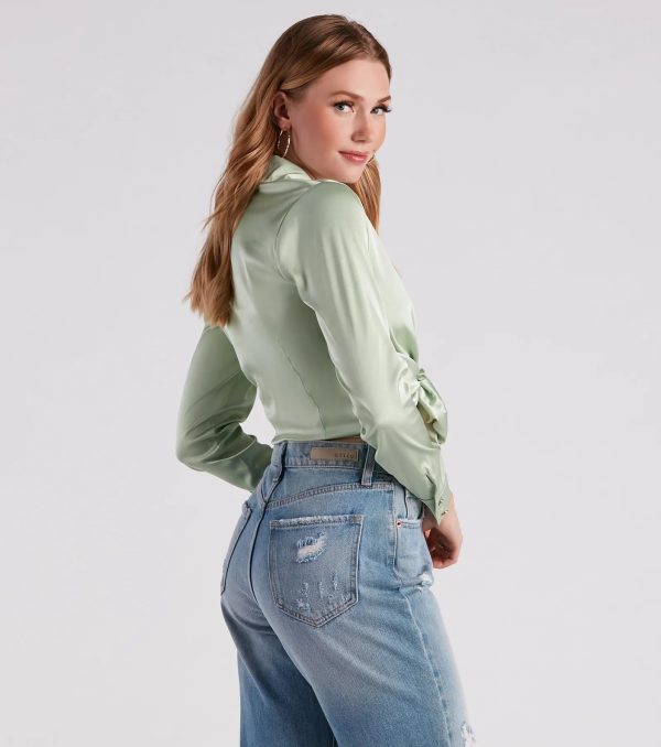 So Sleek Satin Tie-Front Blouse - Image 41