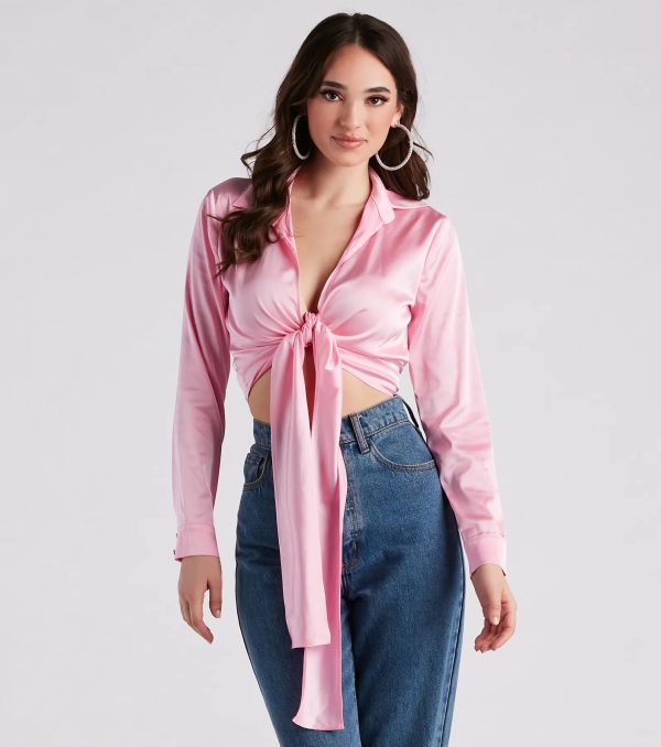 So Sleek Satin Tie-Front Blouse - Image 13