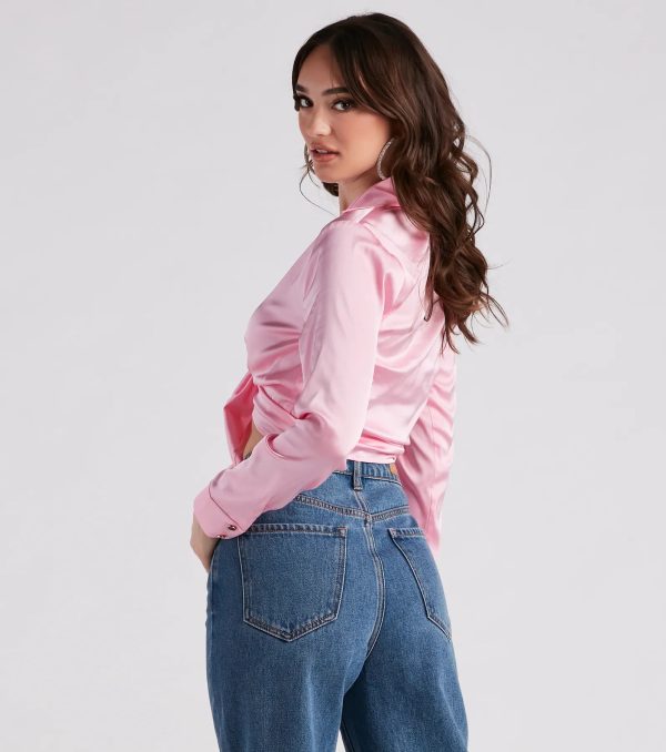 So Sleek Satin Tie-Front Blouse - Image 14