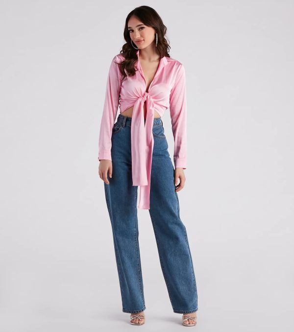 So Sleek Satin Tie-Front Blouse - Image 15