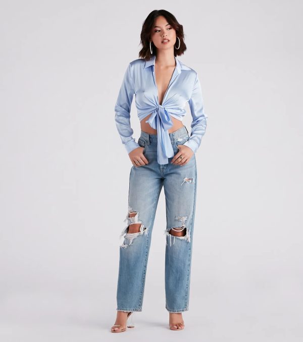 So Sleek Satin Tie-Front Blouse - Image 46