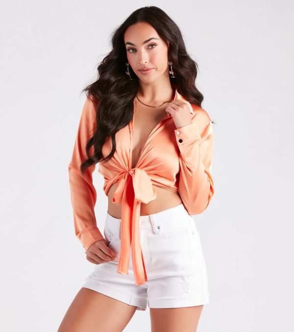 So Sleek Satin Tie-Front Blouse - Image 56