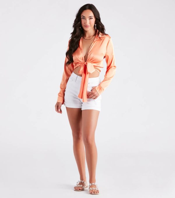 So Sleek Satin Tie-Front Blouse - Image 58