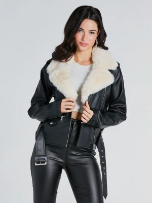 Always Elevated Faux Fur Trim Faux Leather Jacket