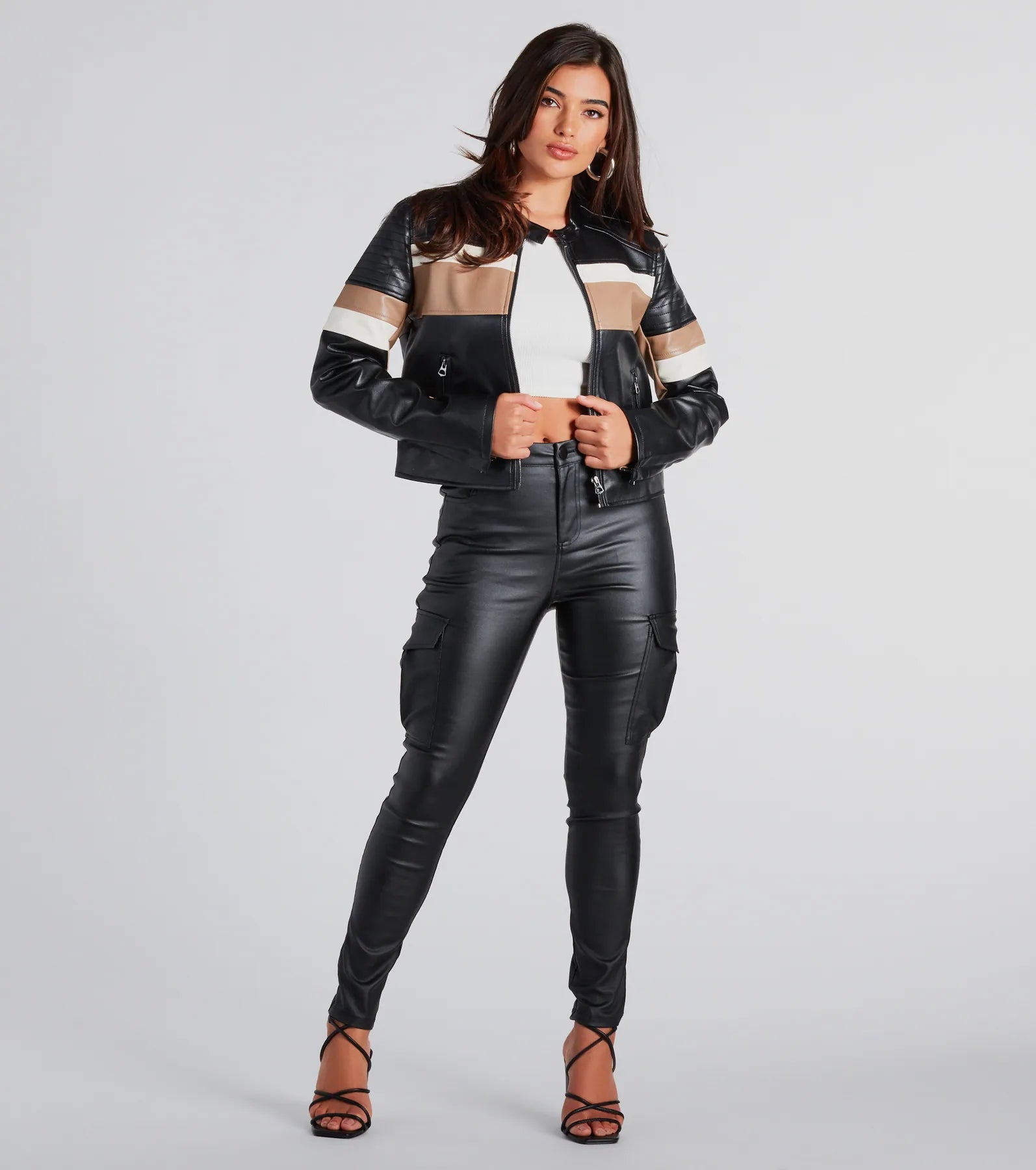 Night Drives Faux Leather Striped Moto Jacket - Image 4