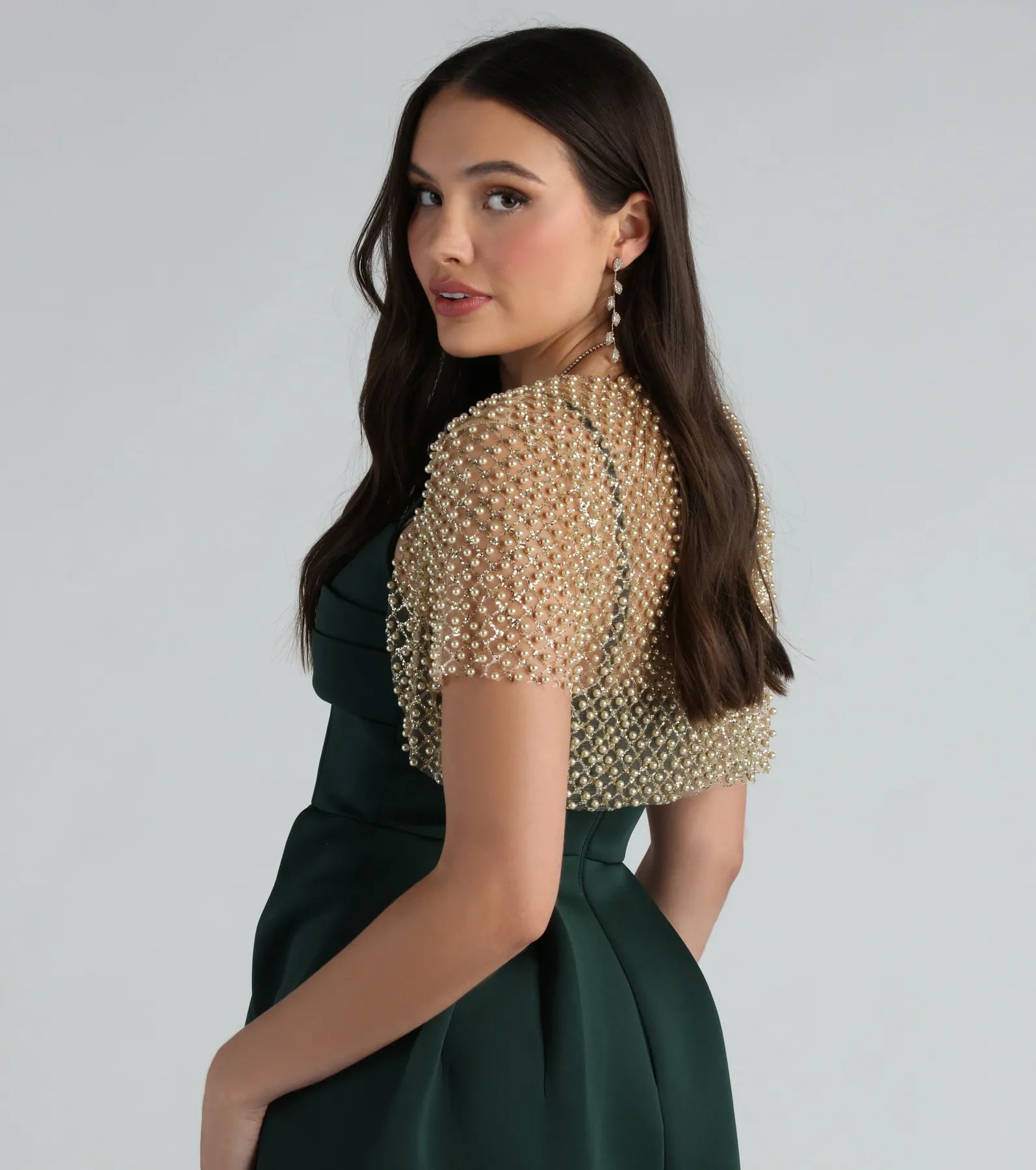 Layer On Glamour Faux Pearl Glitter Bolero - Image 2