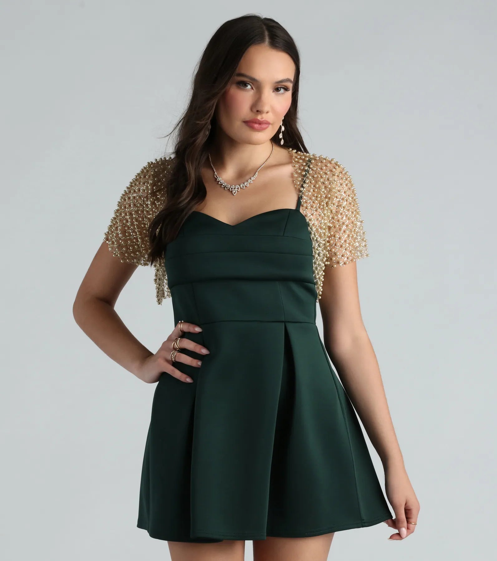 Layer On Glamour Faux Pearl Glitter Bolero - Image 4