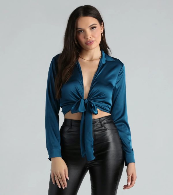 So Sleek Satin Tie-Front Blouse - Image 68