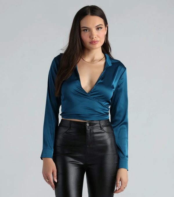 So Sleek Satin Tie-Front Blouse - Image 72