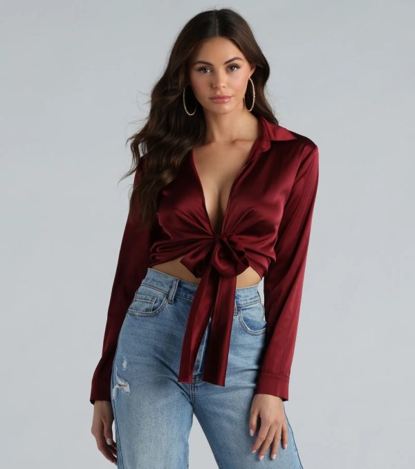 So Sleek Satin Tie-Front Blouse - Image 64