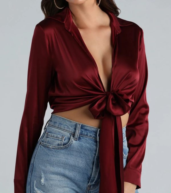 So Sleek Satin Tie-Front Blouse - Image 66