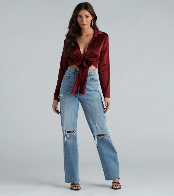 So Sleek Satin Tie-Front Blouse - Image 67