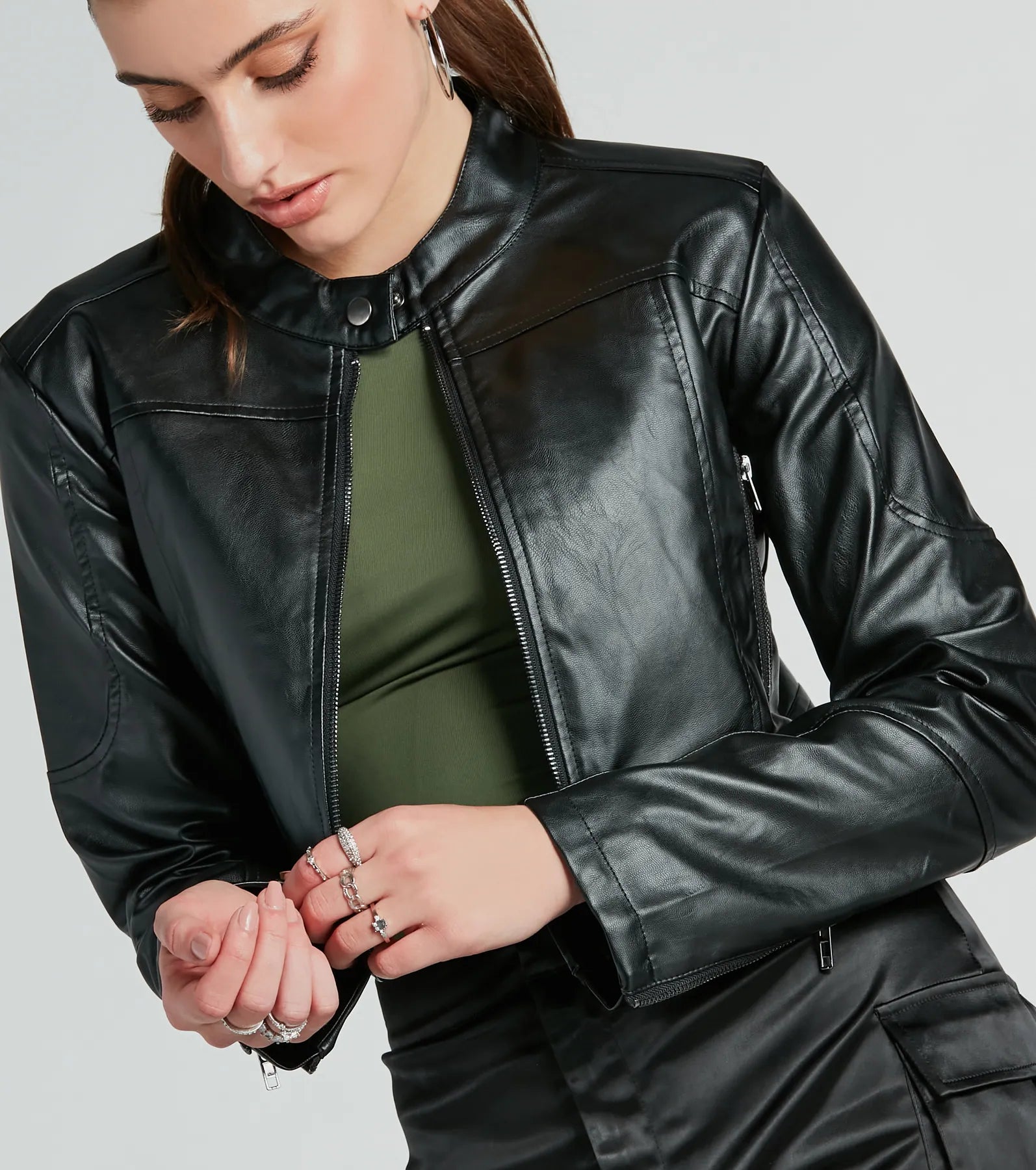 Solo Rider Faux Leather Crop Moto Jacket - Image 3