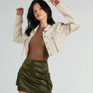 Trendy Nature Cargo Woven Crop Jacket
