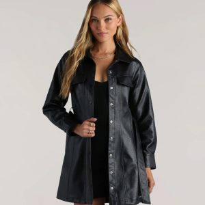 Elevated Affair Faux Leather Trench Coat