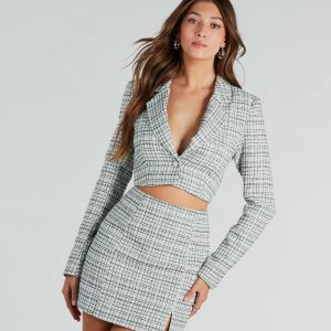 Fabulous By The Second Tweed Plaid Crop Blazer