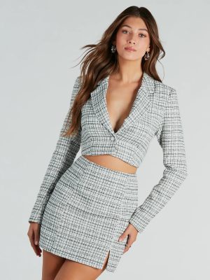 Fabulous By The Second Tweed Plaid Crop Blazer