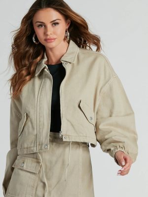 Top Notch Cargo Twill Crop Bomber Jacket
