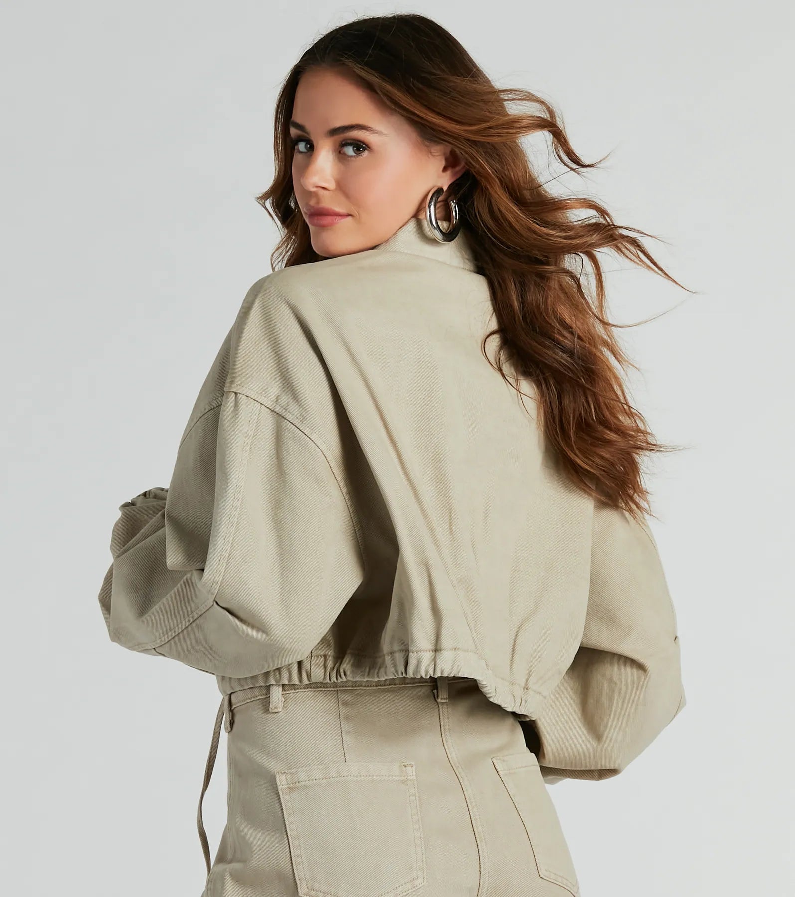 Top Notch Cargo Twill Crop Bomber Jacket - Image 2
