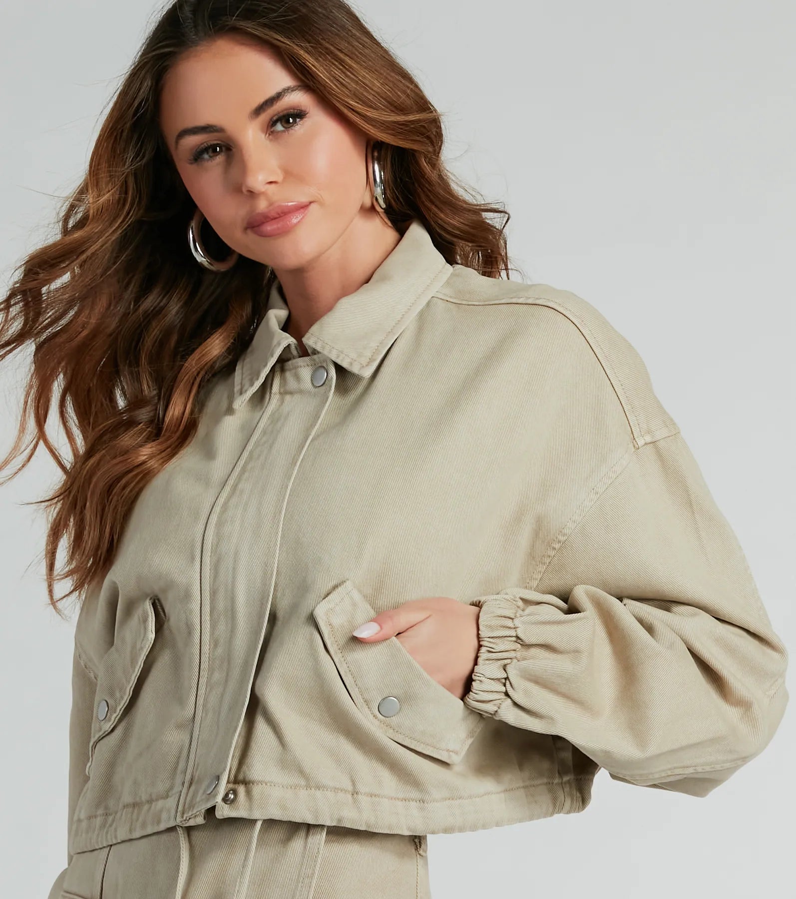 Top Notch Cargo Twill Crop Bomber Jacket - Image 4