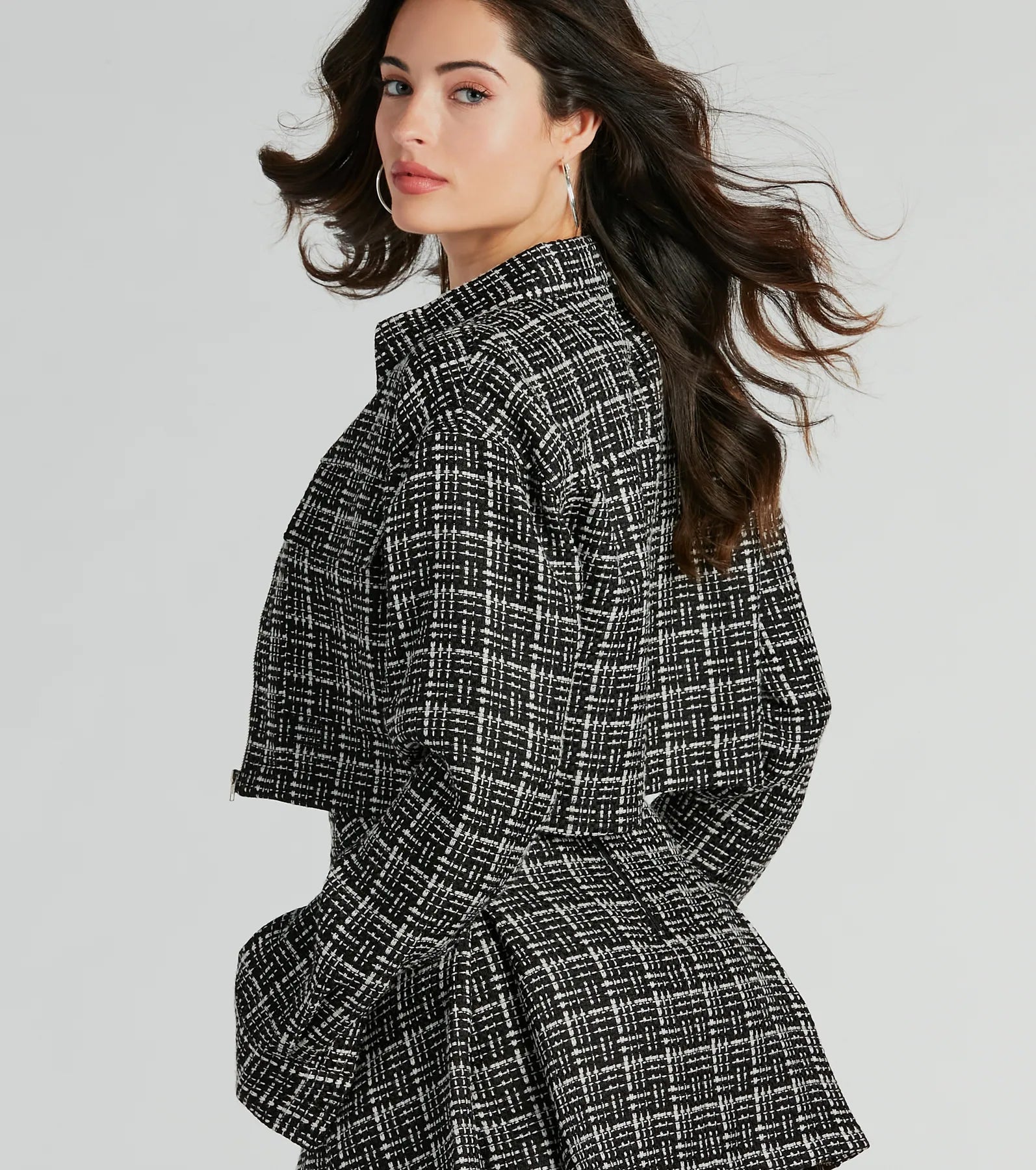 Sophisticated Posh Zip Up Tweed Plaid Shacket - Image 4
