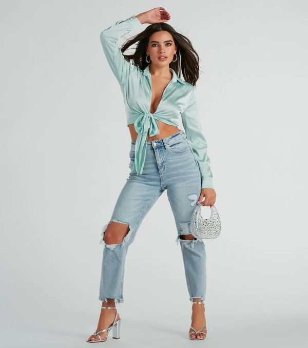 So Sleek Satin Tie-Front Blouse - Image 75