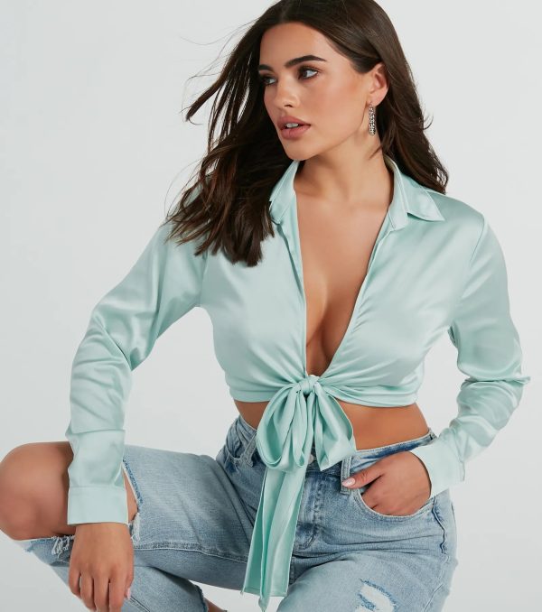 So Sleek Satin Tie-Front Blouse - Image 76