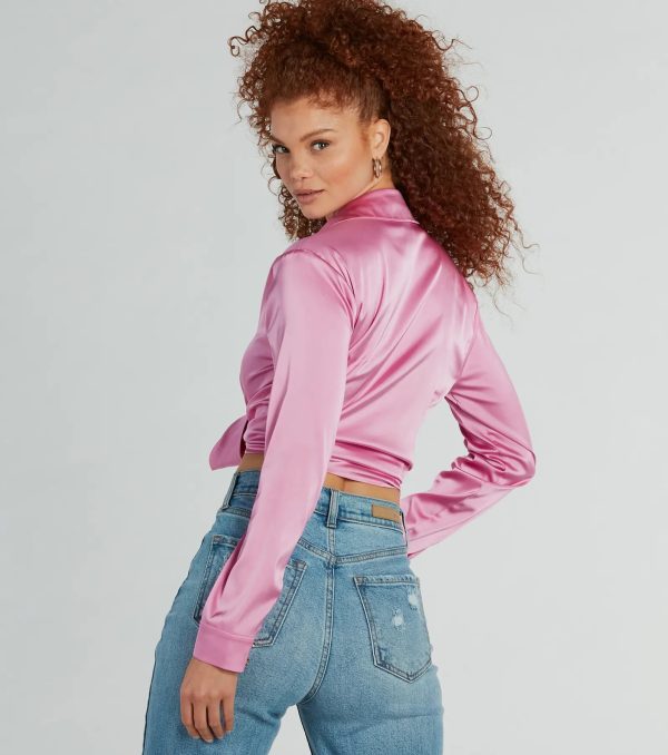 So Sleek Satin Tie-Front Blouse - Image 78