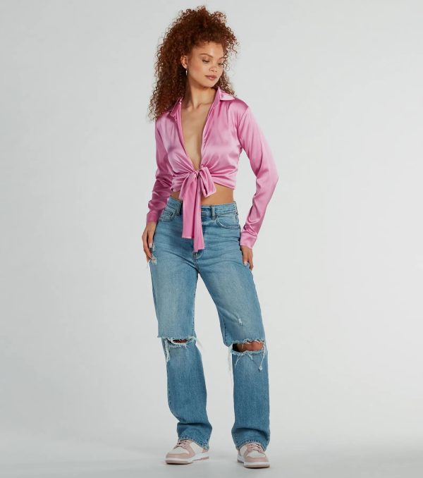 So Sleek Satin Tie-Front Blouse - Image 79