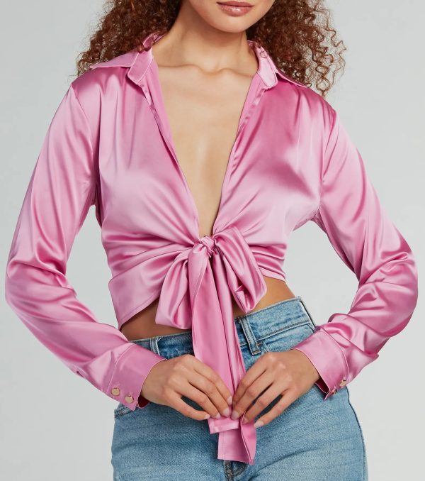 So Sleek Satin Tie-Front Blouse - Image 80