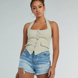 Best In Style Halter Button Up Vest