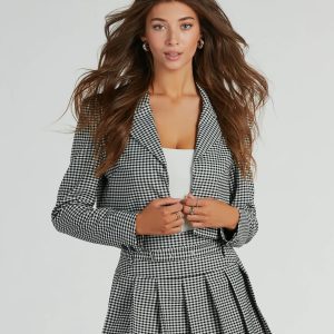 Preppy Perfection Gingham Twill Cropped Blazer