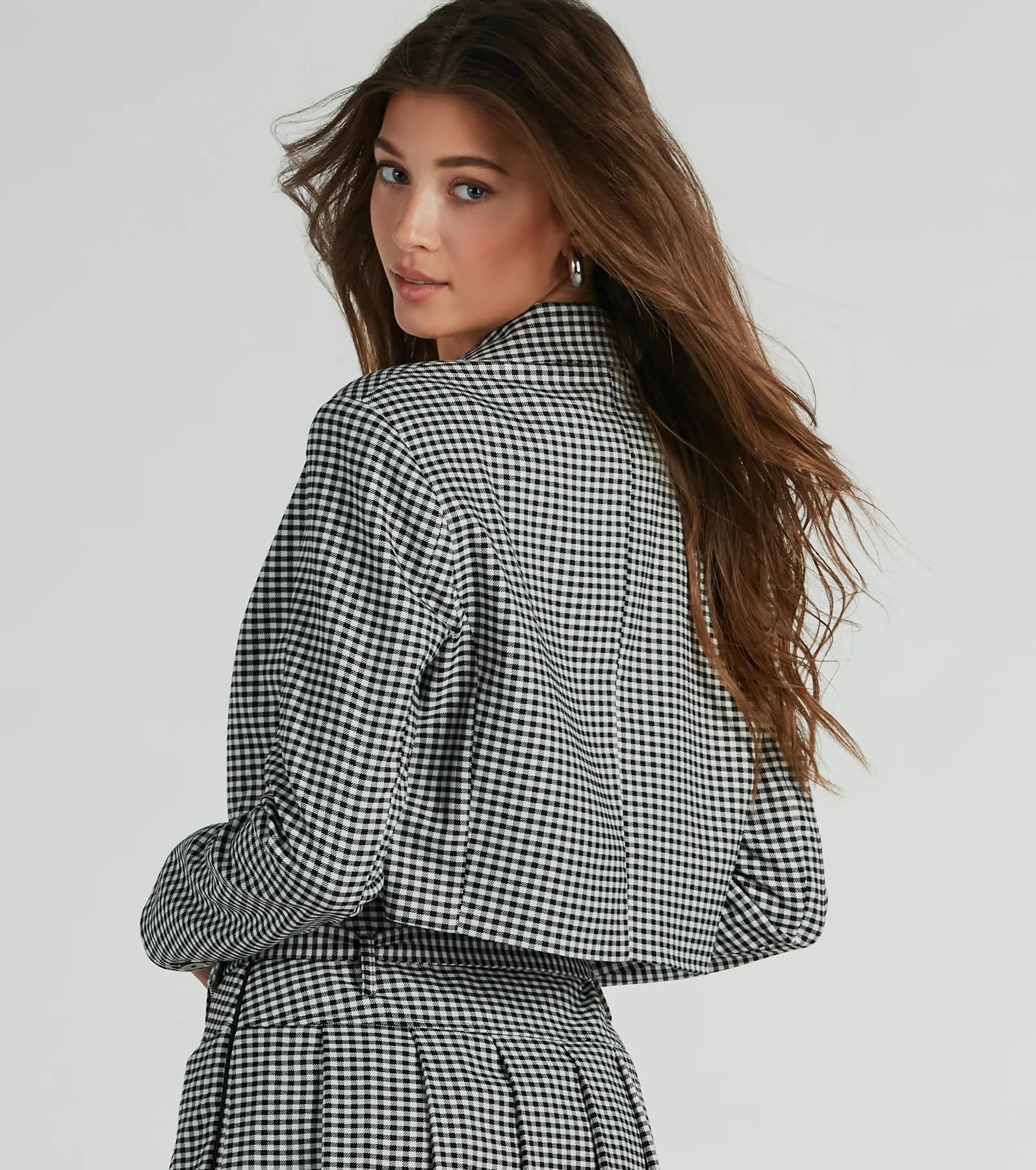 Preppy Perfection Gingham Twill Cropped Blazer - Image 3