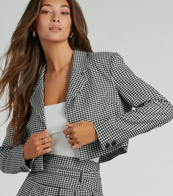 Preppy Perfection Gingham Twill Cropped Blazer - Image 4